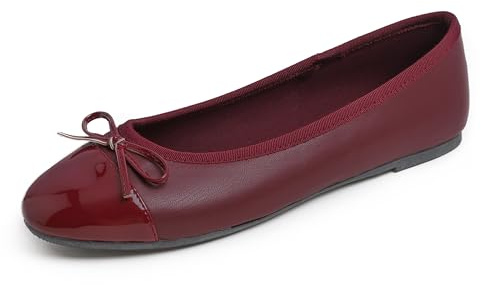 Feversole Women's Fashion Round Toe Ballet Flat,Ballerina a Punta Tonda per Donna Borgogna Puntale 38