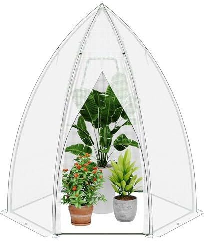 Ribelli Invernadero de plástico con puerta, invernadero de tomate φ160 x 180 cm, tienda de invierno para cultivo, resistente al invierno, lámina de polietileno, cobertizo de jardín para plantas,