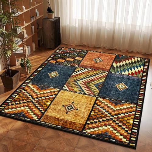 Square Rug 120 x 120cm Moroccan Geometric Area Rugs Short-Pile Living Room Rug Non Slip Washable for Bedroom, Kitchen, Playroom Room, Home Decorative.
