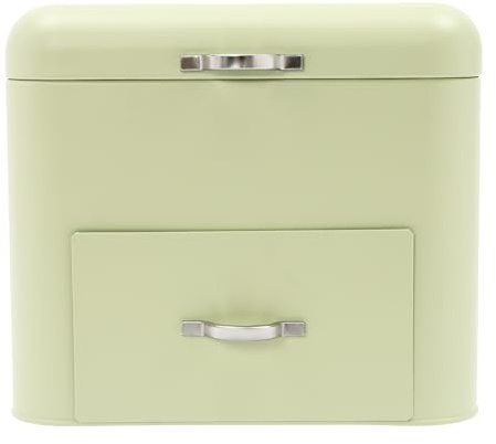 MEHOOSPVN Metal Bread Boxes, 2 Layer Iron Bread Storage Bin Kitchen Container with Top Lid and 2 Drawers Large Capacity Bread Fresh Keeper Organizer for Farmhouse Kitchen Counter, Green