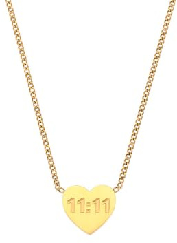 HIJONES Women's Love Heart Angel Numbers 11 11 Pendant Necklace Stainless Steel Personalized Link Chain Jewelry Gold