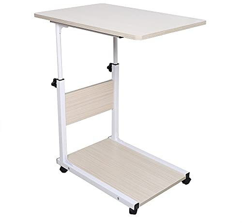 Laptopbord höjdjusterbart laptopbord översängsbord med hjul rörligt sängbord soffskåp sidobord justerbar höjd säng datorbord mobil soffbord soffbord vit lönn