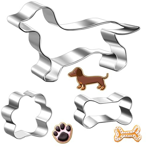 Yaryang 3er Set Hund Keksausstecher Ausstechformen aus Edelstahl Dackel Geschenke Hund Ausstecher zum Backen für Hunde Kekse oder Leckerlis Hundekekse Deko(Dackel, Hundekrallen, Knochen)