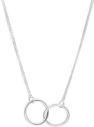 Silverly Sterling Silver Double Interlocking Circle Chain Necklace - Elegant Infinity Cable Chains for Women - 925 Solid Silver Minimalist Geometric Jewellery - Interlinked Open Circle Design