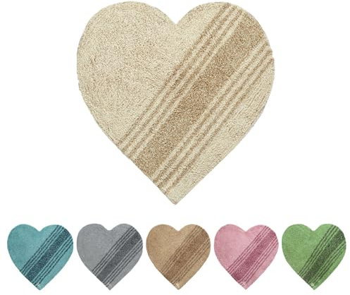 OLIVO.shop Tappeto Bagno a Cuore, in Cotone, Antiscivolo | Forma Cuore, assorbente, morbido al tatto, versatile, bagno, camera da letto, stanza dei giochi, LOVE BEIGE