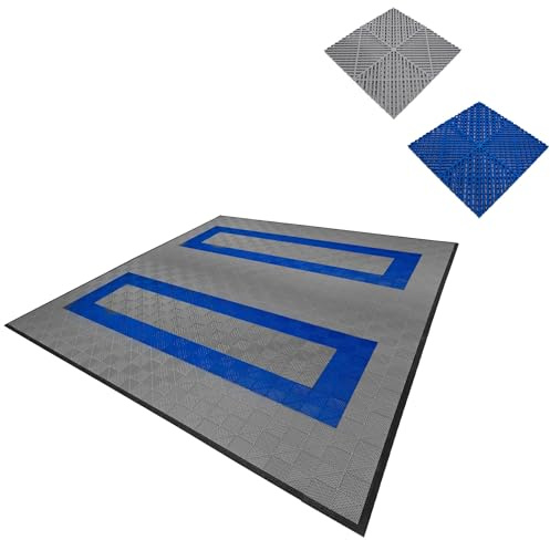 Piastrelle Ventilate Modulari 165 Grigie e 60 Blu, 6m x 6m, Polipropilene Antiscivolo, Resistenza 5T, Perfette per Garage, Officine e Spazi Multiuso, Set Completo con Bordi