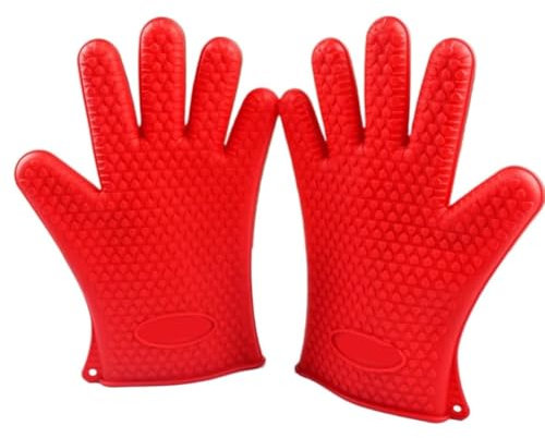 Guantes Para Barbacoa 1 par de guantes multifuncionales de silicona for horno resistentes al calor guantes for barbacoa guantes antideslizantes utensilios de cocina Para Cocina, Parrilla(Red)