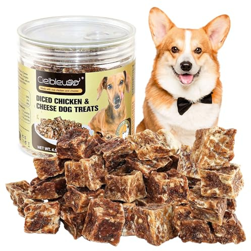 Gebackene Hundeleckerlis Huhn & Käse Würfe, Hundeleckerlie zur Belohnung oder als Training, Leckerli für Hund Getreidefrei und ohne Zucker, 128g