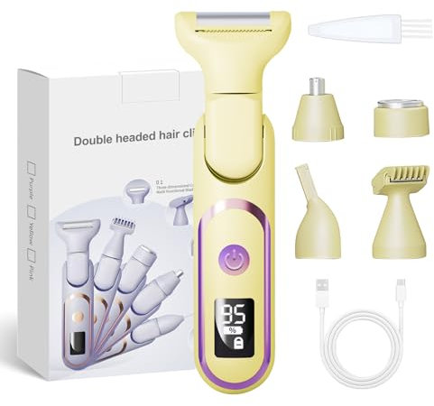 Women's Razor, 5-in-1 Intimate Shaver for Women, LCD Display, 180° Angle, Adjustable Shaver, Women's Waterproof Rechargeable Shaver, Electric for Bikini Area, Armpits, Legs (Yellow)