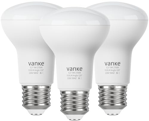 Vanke R63 Spotlight Bulbs Screw, 9W LED Reflector E27 Light Bulb, 2700K Warm White, 910 Lumen, 60 Watts Equivalent, Non-Dimmable, Pack of 3