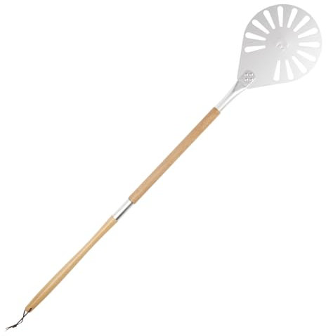 ROCKSHEAT Pizza Turning Peel, 9 Perforated Anodized Aluminum Round Pizza Peel Turner with Wood Handle, 2 Sizes in 1 Non Stick Spatula for Homemade Bread Outdoor Pizza Oven Accessories