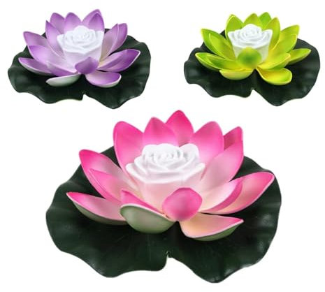 YSINOBEAR ﻿ Floating Pool Light,3Pcs Floating Solar Powered LED Lotus Flower Lights, Pond Pool Garden Landscape Lamp, Battery Operated Lily Pad Flower Pond Decor for Garden Fountain (3PCS)