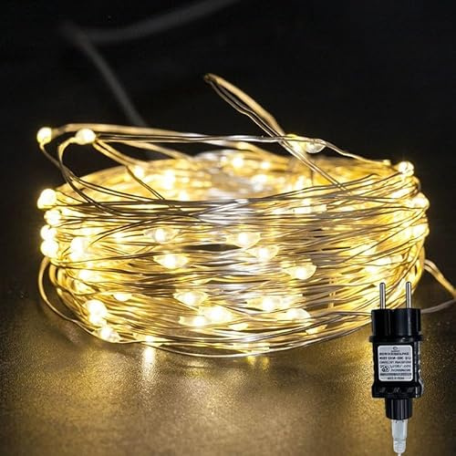 capojas 100/200/300er Mikro LED Lichterkette Silberdraht Strombetrieb Deko für Innen Außen Warmweiß weihnachtsdeko (Warmweiß, 100LED 10m Lang+5m Zuleitung)