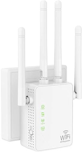 AILKIN Ripetitore WiFi, 1200Mbps Dual Band 2.4G/5G Estensore WIFI, 4 Antenna Amplificatore Wi-Fi, Adatto per l'estensione del segnale Wi-Fi in ufficio e a casa, Miglioratore Internet - Porta Ethernet