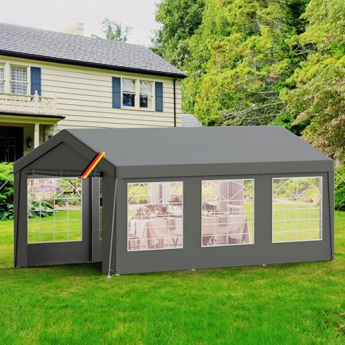 Kidsgigglz Cenador de 3 x 6 cm, impermeable, para jardín, estructura de metal estable, resistente a los rayos UV, con varillas de acero galvanizado y lona de polietileno, para jardín, barbacoas, zonas