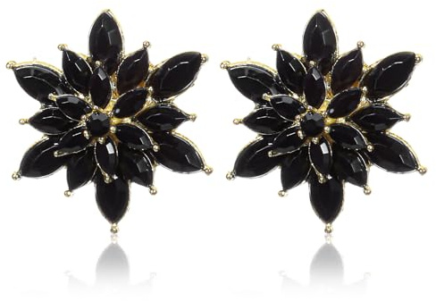Gold and Black Earrings for Women, Ymapinc Mothers Day Earrings, Black Large Crystal Flower Stud, Statement Floral Cluster Design for Bridal Wedding Party Prom Formal Events
