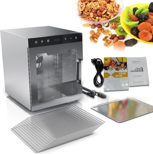 KHYTEBV Essiccatore per Alimenti a 10 vassoi, essiccatore Elettrico per Alimenti da 800 W per Frutta, Verdura, Carne e Manzo, con Controllo della Temperatura da 30 a 90 °C.