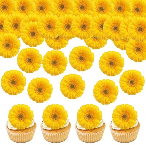 Anemowind 40 Edible Yellow Chrysanthemum Cake Toppers for Birthdays & Wedding Parties Rice Paper Cake Decorations Kids Birthday Cake Decor