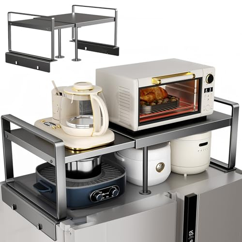 YOFENZO Adjustable Fridge Top Storage Rack,20.8-36.6 Expandable Organizer Shelf,Refrigerator Storage, Anti-Slip,L-Shaped Design,Space Saver for Kitchen,Laundry,Dorm (Fits Most Appliances)