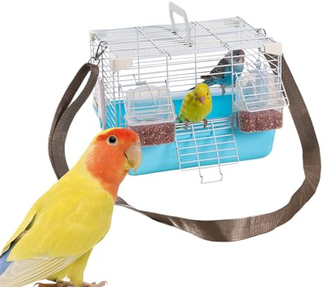 JIEBWCHA Bärbar fågelbur 27 x 20 x 20 cm avtagbar transportbur för små fåglar med starkt handtag, perfekt för parakiter och nymfparakiter, för veterinärbesök och resor och utställningstransport