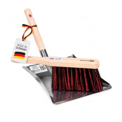 Kehrgarnitur Handfeger Set Arenga Mix Metall-Kehrblech mit Holzgriff | Qualitäts Kehrset, Spezielle Borsten, Verzinkte Metall-Kehrschaufel, Holzgriff