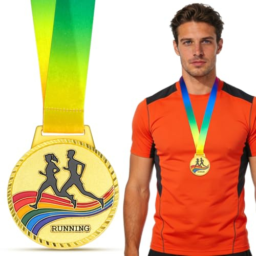Veemoon Sport Medaille mit Band Gold 3D Relief Siegermedaille Metall Pokalmedaille für Fußball Basketball Laufen Bundesjugendspiele Kindergeburtstag Preisverleihung