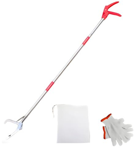 Schlangengreifer mit Handschuhen und Tasche, 127,7 cm Edelstahl-Schlangenzange, vierzahnige Backen, faltbares Design, sichere Handhabung