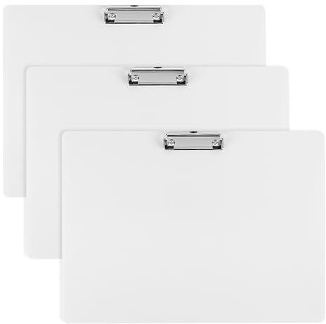 FUNSUEI Confezione da 3 tavolette portablocco orizzontali con clip in metallo, clip a basso profilo per disegnare, presentazioni, schizzi, 32 x 44 cm