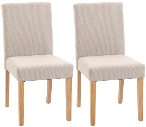 HOMCOM Esszimmerstühle 2er Set Rückenlehne Leinenoptik Essstuhl Cremeweiß | Küchenstuhl, Moderner Polsterstuhl, Kautschukholzbeinen, für Esstisch, Wohnzimmer, Esszimmer