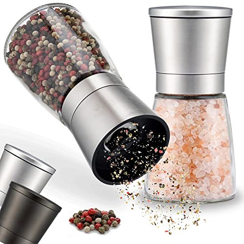 ZOLMER® 2 Set Molinillo Pimienta con mecanismo regulable de cerámica - Elegante molinillo especias de acero inoxidable - Molinillo sal y pimienta También para guindillas [sin especias incluidas]