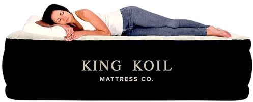 King Koil Size Upgraded Raised Air Mattress Best Inflatable Airbed With Built-In Pump - Elevated Raised Air Mattress Quilt Top & Only Bed Twin Black