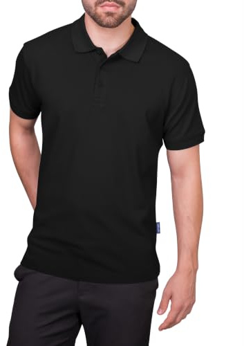 HRM Premium Polo Shirt, Schwarz, 4XL - 100% Baumwolle, Basic Polohemd, Hochwertige & Nachhaltige Herren-Bekleidung, Workwear