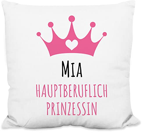 Personalisiertes Plüsch-Kissen Wunschname - Hauptberuflich Prinzessin - 40x40cm, inkl. Kissen-Füllung - das ideale Geschenk für Mädchen, Tochter, Arbeitskollegin, Freundin