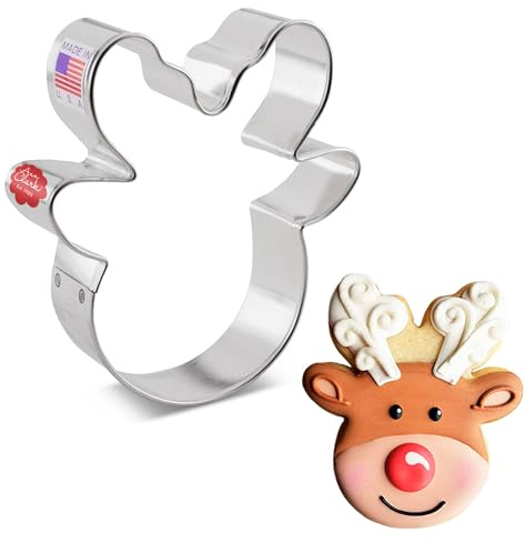 Ann Clark Cookie Cutters Cortador de galletas cabeza/cara de reno por Flour Box Bakery - 9,5 cm