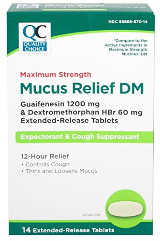 Quality Choice Maximum Strength Mucus Relief DM, Cough Suppressant and Expectorant, 12 Hour Relief, Guaifenesin 1200 mg and Dextromethorphan HBr 60 mg Extended Release Tablets, 14 Count
