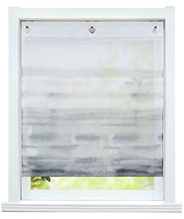 ESLIR Raffrollo ohne Bohren Raffgardine mit Ösen Transparent Gardinen mit U-Haken Ösenrollo Voile Farbverlauf Muster Grau BxH 60x140cm 1 Stück