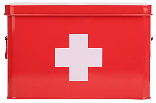 Cassetta di pronto soccorso vintage, scatola di immagazzinaggio per uso domestico in latta (rossa, 32,5 x 20,5 x 21cm)