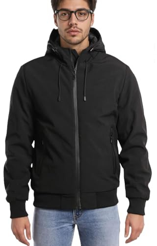 TONY BACKER Giacca Uomo Invernale in Softshell Impermeabile Antivento con Cappuccio Rimovibile Giubbotto Caldo per Trekking Casual 3351 (IT, Testo, M, Regular, Regular, Nero-1)