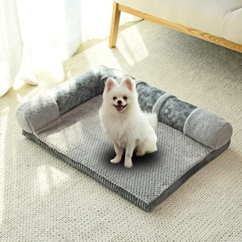 Nyescasa Hundesofa waschbar, orthopädisch rutschfest Sofaschutz, Warm Hundebett für große u. mittelgroße Hunde, Kofferraumschutz, Hundekissen mit 2 Abnehmbarer Lehne, Grau Größe S (55 x 45 x 13 cm)