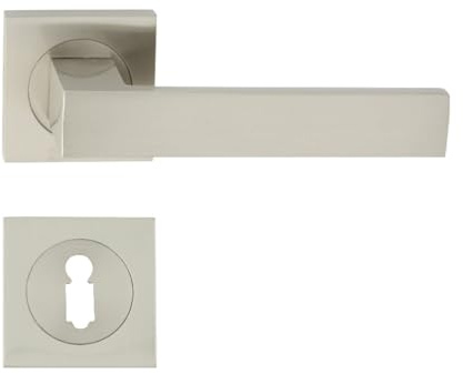 domino Türgriff Drückergarnitur BB-Buntbart Set mit quadratischen BB Rosetten Türklinke für Zimmertür, Bürotür, Kellertür & Innentür Türbeschläge aus Aluminium Nickel QUBIK-QR M9