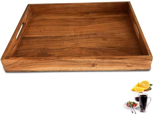 WEIWUXIAN Plateau Repas en Bambou, Plateau Rectangulaire en Bambou, Bamboo Tray, Plateau Bois, Plateau de Service en Bambou avec Poignée, Plateau Rectangulaire en Bois pour Thé, Maison, Eau, Cuisine