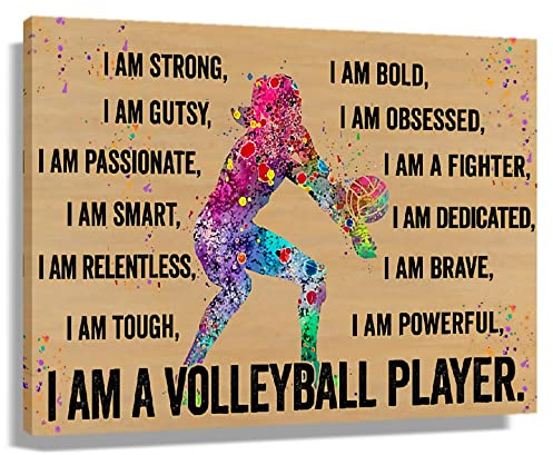 Motivierende Sport-Poster mit Volleyballspieler-Motiv, Vintage, gerahmt, Kunst, Leinwand, Volleyball-Poster, Wandkunst, Zitate, inspirierende Bilder, moderne Malerei, Dekoration für Mädchen, gerahmt