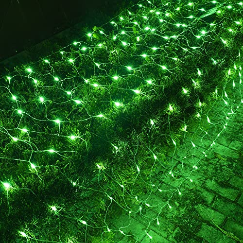Dazzle Bright St. Patrick's Day 200 LED Net Lights, 9.8 FT x 6.6 FT Connectable Mesh Lights Clear Wire with 8 Lighting Modes, Christmas Decorations for Indoor Outdoor Bush Yard Garden Decor (Green)