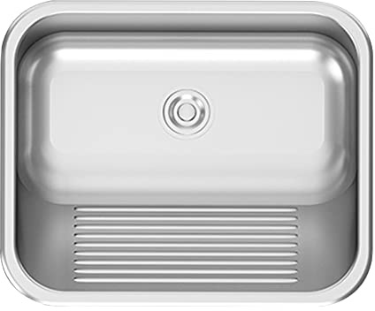 Lavabo de Acero Inoxidable de Un Solo Tazón para Baño, Piscina y Balcón - Lavadero Multiusos con Tabla de Lavar para Limpieza del Hogar
