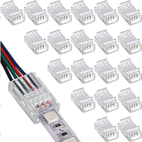 RUNCCI-YUN 20pcs 4 Pin 10mm RGB 5050 Conector de Tira LED,Conector rápido de luz de Cinta LED conectores led sin Soldadura para Tira LED monocromática SMD 5050 de 10mm Ancho