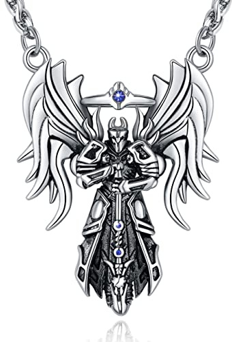 YAMI Guardian Angel Necklace for Men, Hypoallergenic 316 Stainless Steel Cast Angel Wings Pendant 24 Inch Chain, Men's Jewelry (Silver)