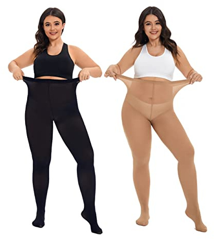 CozyWow Medias elásticas para mujer, semiopacas, tallas XL-XXL, Negro+Piel (80D), XXXXL