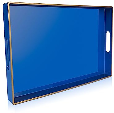 Gifturbo Plateau de service décoratif avec poignées, plateau rectangulaire en plastique ottomane pour salon, salle de bain, 40 x 25,9 x 3,5 cm