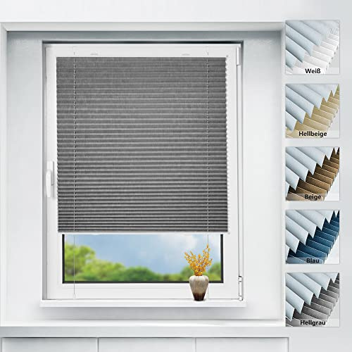 Plissee ohne Bohren verdunkelung Klemmfix, Thermo Plisseerollo Grau @ 95x200cm (BxH), Verdunklungsplissee mit Klemmträger, Sichtschutz und Sonnenschutz, 100% Blickdicht Rollos für Fenster & Tür