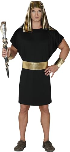 FIESTAS GUIRCA | Costume Egiziano Adulto (48-50/M) - Tunica, Copricapo, Bracciali e Cintura - Costumi da Faraone e Imperatore per Halloween, Carnevale e Feste a Tema - Ideale per Uomo - Nero e Oro
